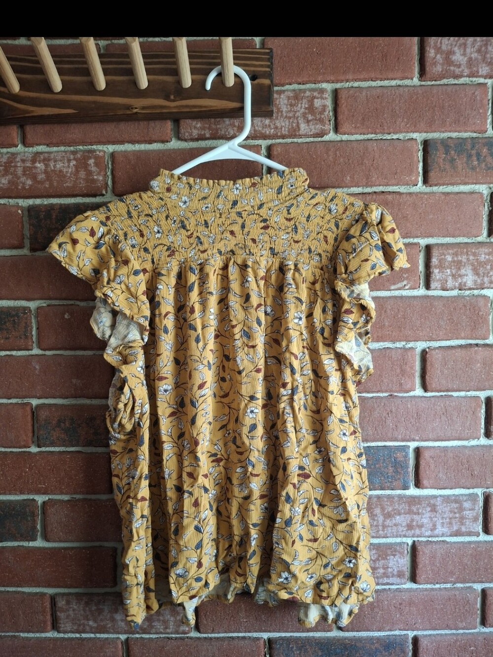 Falls Creek Mustard Floral Smocked Ruffle Top